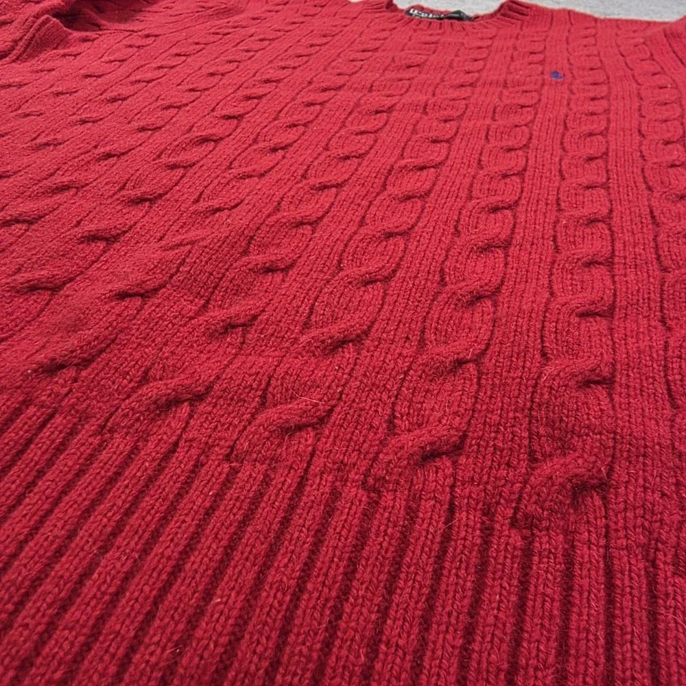 VTG Polo Ralph‎ Lauren Sweater Mens Large Red Merino Angora Cable Knit Crewneck